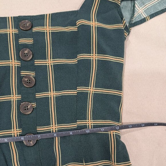 Trixxi Hunter Green Plaid Dress with Open Back - Women's sz M - Picture 5 of 11